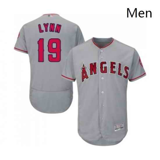 Mens Los Angeles Angels of Anaheim 19 Fred Lynn Grey Road Flex Base Authentic Collection Baseball Jersey